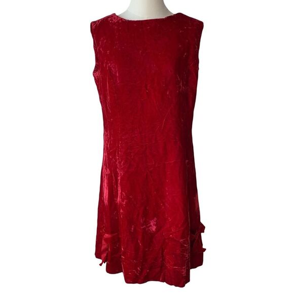 Vintage 80s Crushed Velvet Sleeveless Red Party Dress with Side Bow Size M - Picture 1 of 8